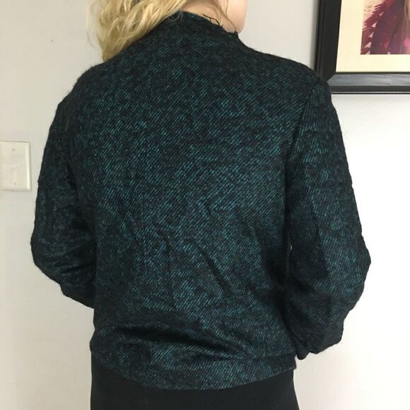 Piazza Sempione Teal Tweed Neck Tie Cropped Wool Jacket Italy 40 - Picture 4 of 8